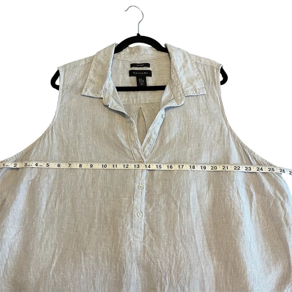 Tahari Light Gray Blue Striped Linen Plus Size Sleeveless Shirt Dress lagenlook - Picture 6 of 8